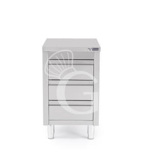 Cassettiera inox con 3 cassetti, L 500 x P 700 x H 850 mm