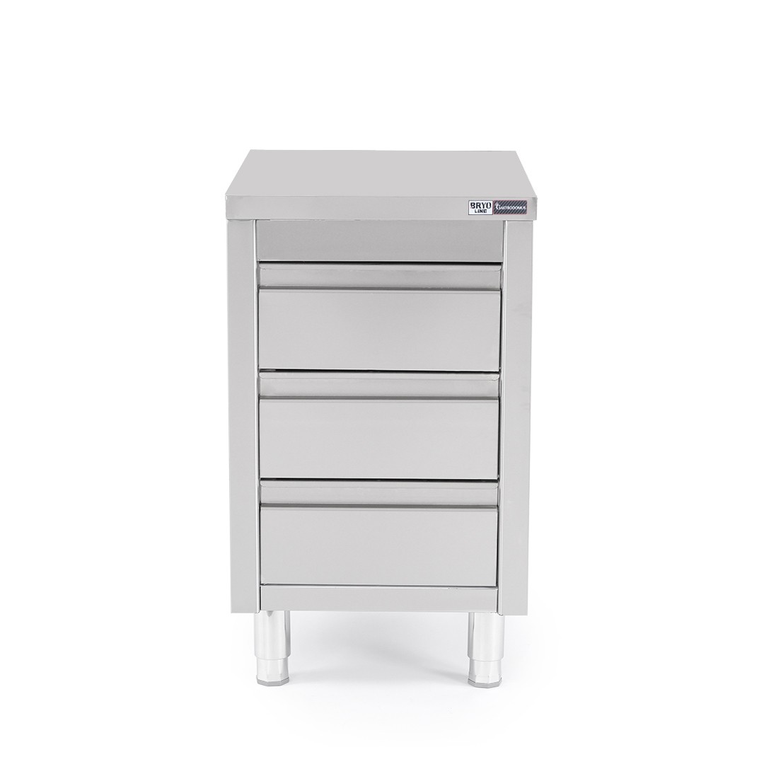 Cassettiera inox con 3 cassetti, L 500 x P 700 x H 850 mm