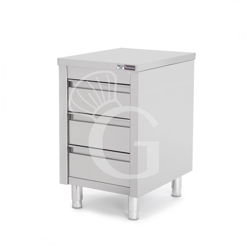 Cassettiera inox con 3 cassetti, L 500 x P 700 x H 850 mm