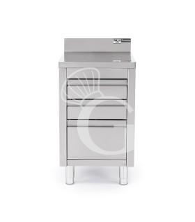 Cassettiera in acciaio inox con 2 cassetti, un cassettone, alzatina, L 500 x 600 x H 955 mm