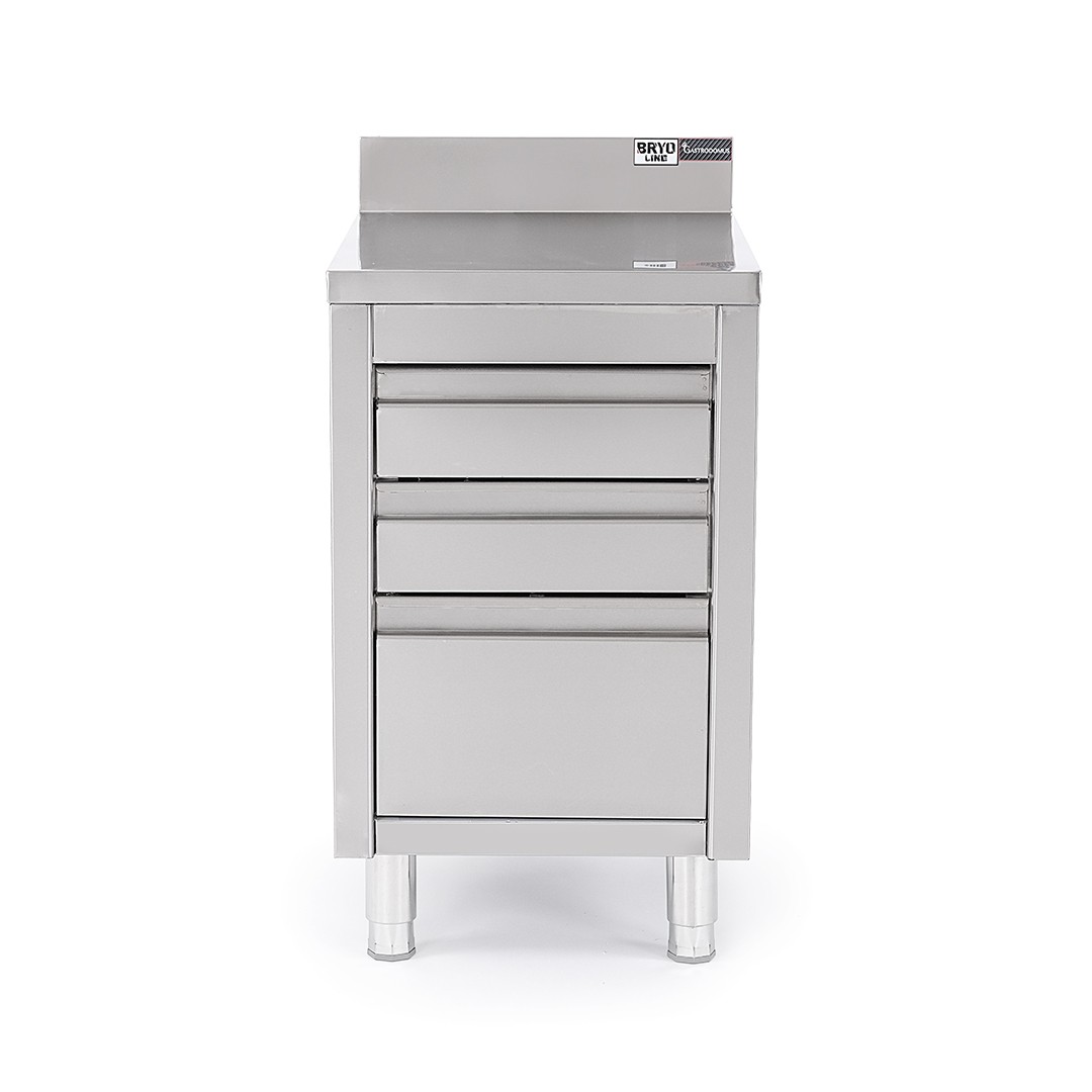 Cassettiera in acciaio inox con 2 cassetti, un cassettone, alzatina, L 500 x 600 x H 955 mm