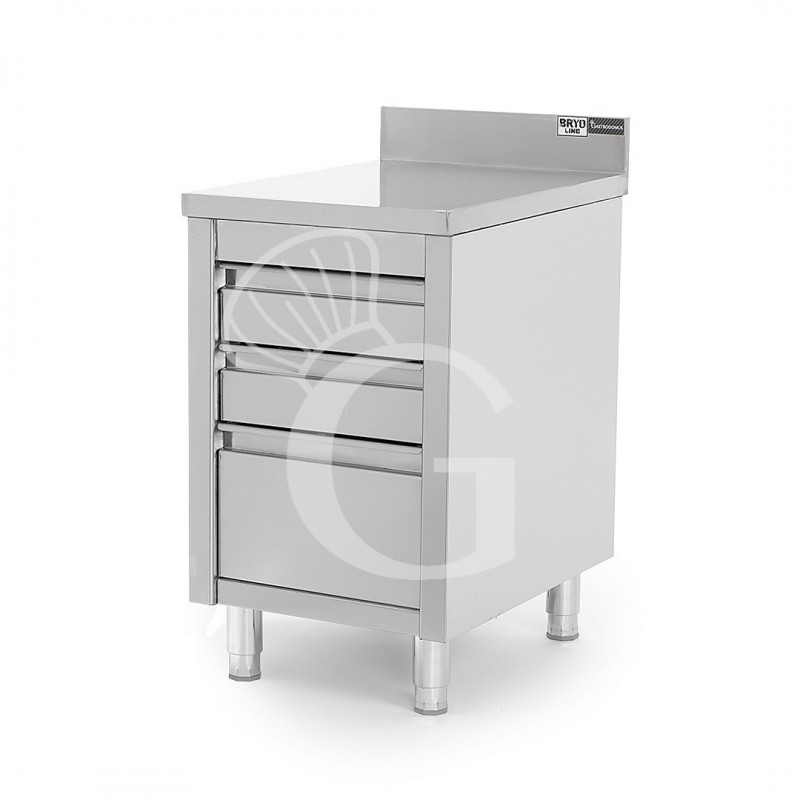 Cassettiera in acciaio inox con 2 cassetti, un cassettone, alzatina, L 500 x 600 x H 950 mm