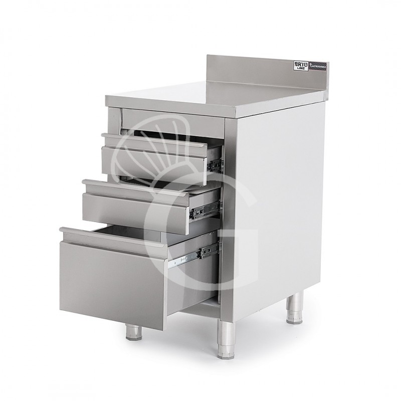 Cassettiera in acciaio inox con 2 cassetti, un cassettone, alzatina, L 500 x 600 x H 955 mm