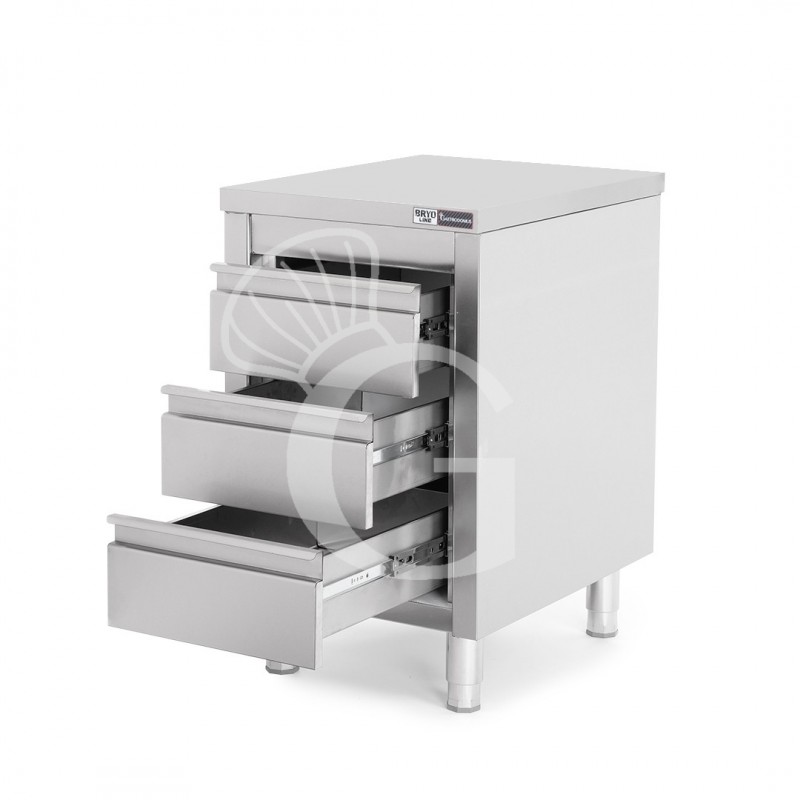Cassettiera in acciaio inox con 3 cassetti, L 500 x P 600 x H 850 mm