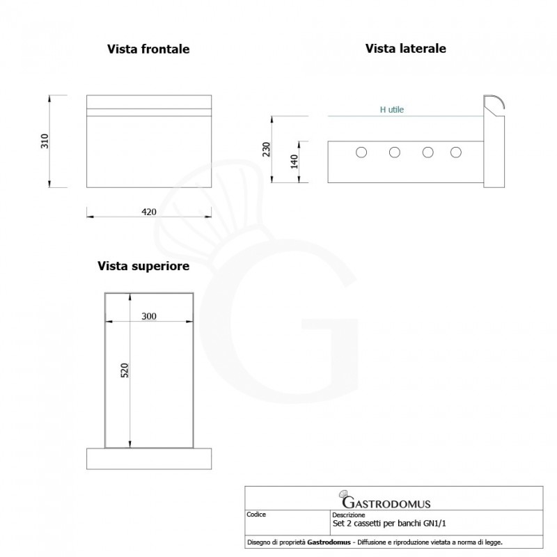 Tavolo Refrigerato 4 cassetti 2 porte 700 mm -2°C/+8°C per Gastronomia - vista frontale e laterale