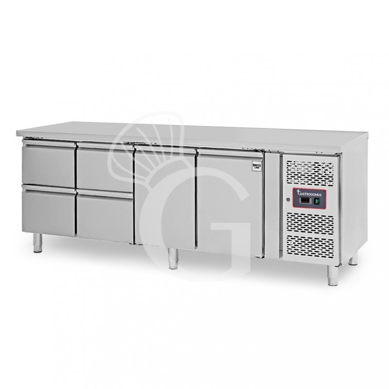Tavolo Refrigerato 4 cassetti 2 porte 700 mm -2°C/+8°C per Gastronomia