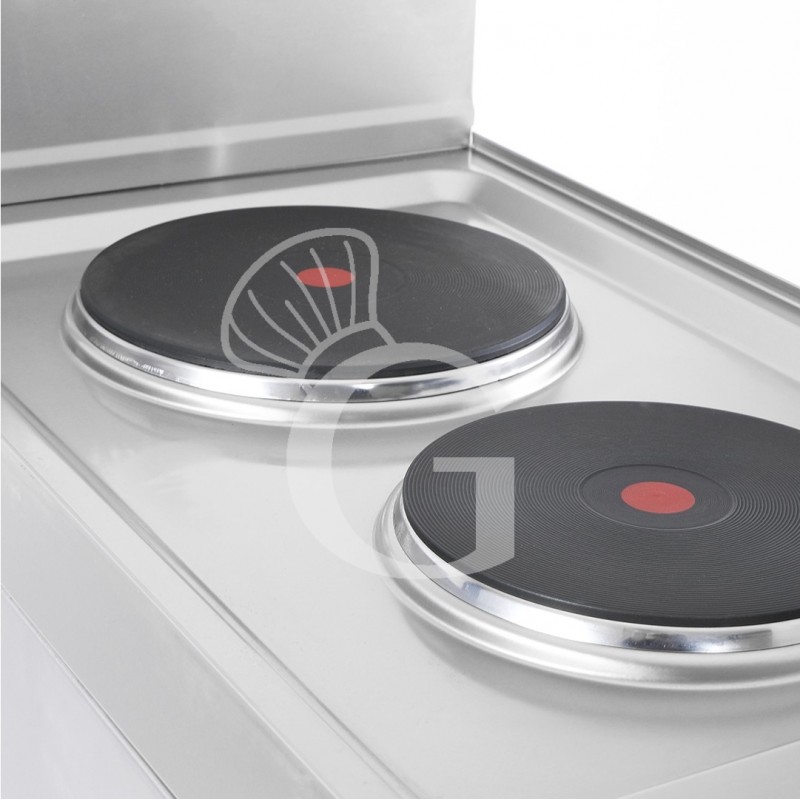 Cucina professionale elettrica 2 piastre su armadio aperto profondità 700 mm