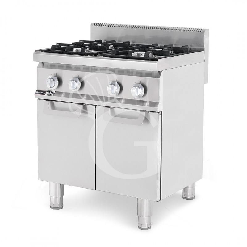 Cucina professionale a gas 4 fuochi armadio aperto profondità 700 mm
