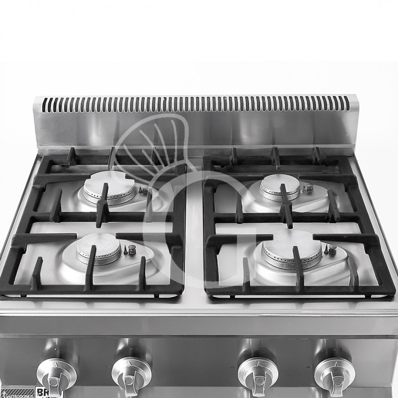 Cucina professionale a gas 4 fuochi armadio aperto profondità 700 mm