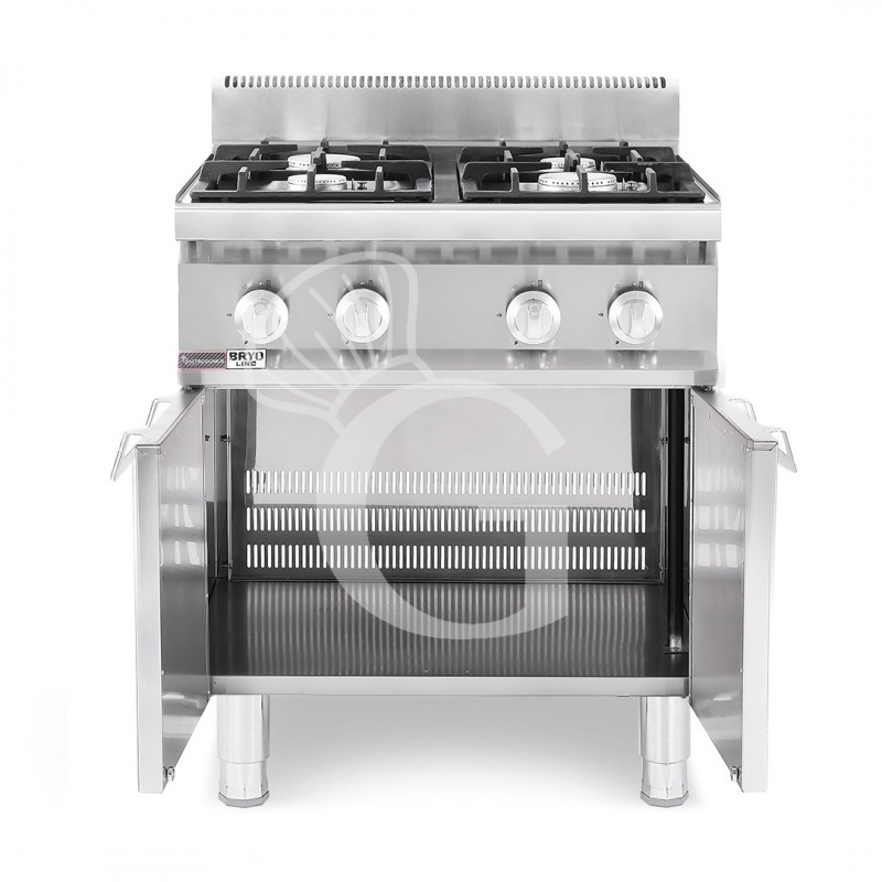 Cucina professionale a gas 4 fuochi armadio aperto profondità 700 mm