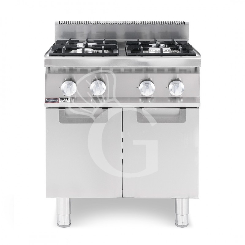 Cucina professionale a gas 4 fuochi armadio aperto profondità 700 mm