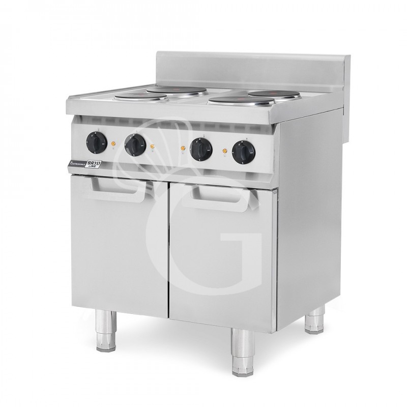 Cucina professionale elettrica 4 piastre su armadio chiuso profondità 700 mm