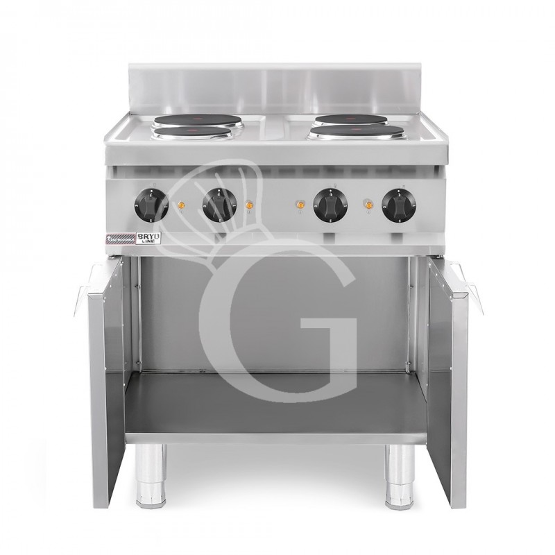 Cucina professionale elettrica 4 piastre su armadio chiuso profondità 700 mm