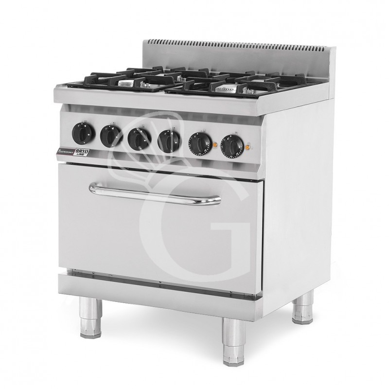 Cucina professionale a gas 4 fuochi forno elettrico statico profondità 700 mm