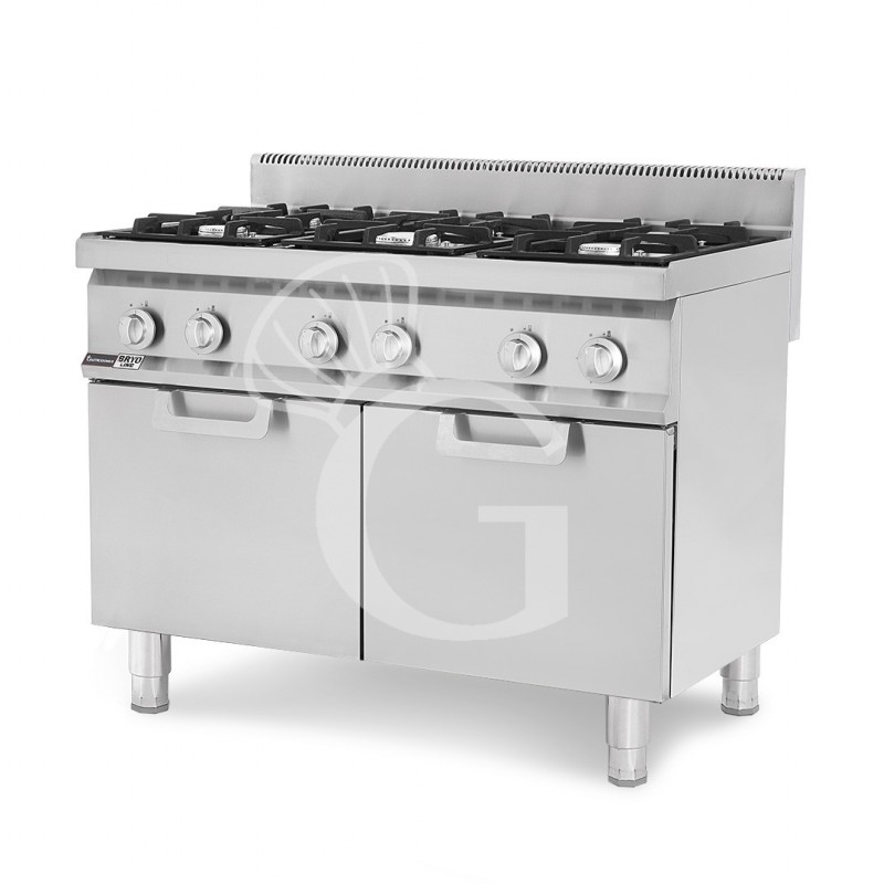 Cucina professionale a gas 6 fuochi armadio chiuso profondità 700 mm