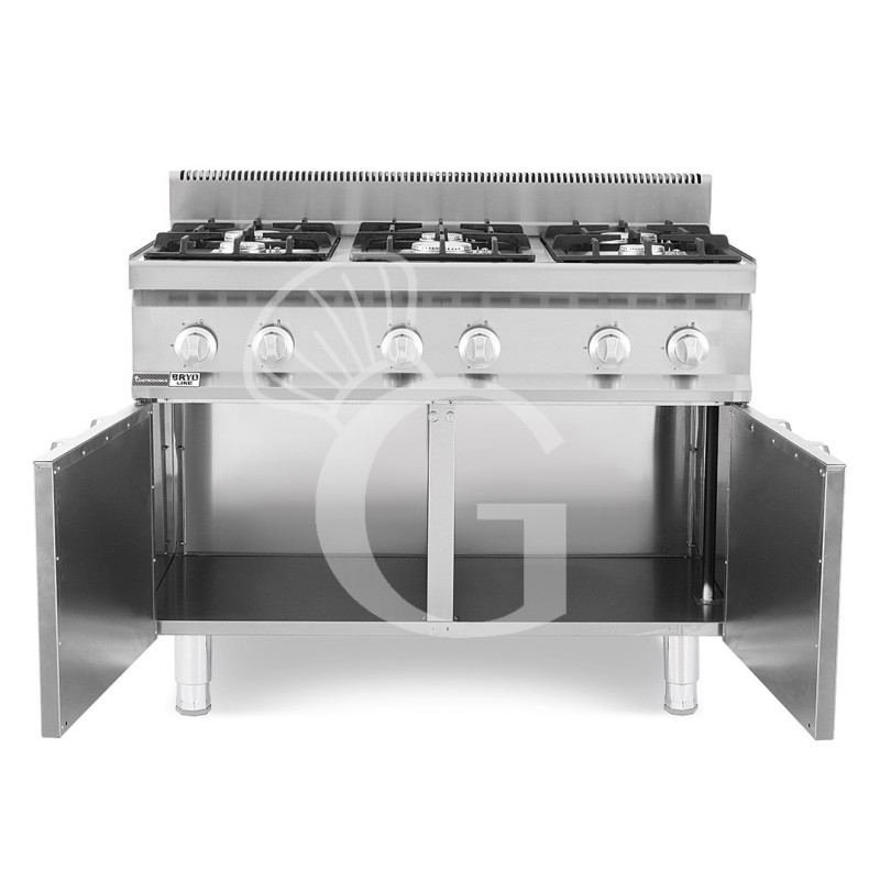 Cucina professionale a gas 6 fuochi armadio chiuso profondità 700 mm