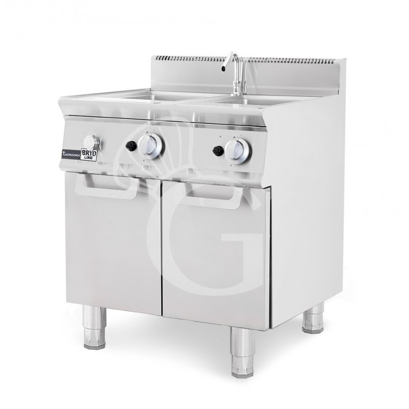 Cuocipasta professionale a gas su mobile chiuso 2 vasche, 40 Lt + 40 Lt, Prof.900