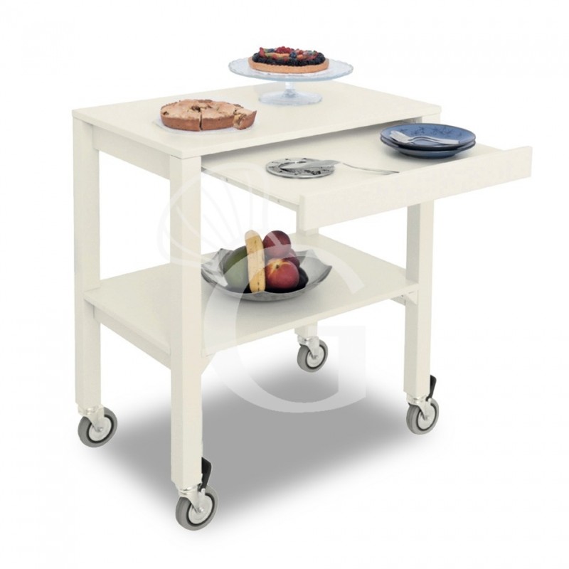 Carrello di servizio estraibile in legno massello - L 700 x P 450 x H 840 mm - Bianco