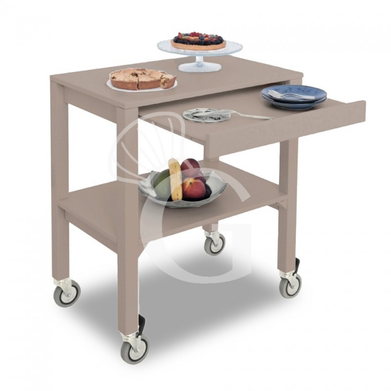 Carrello di servizio estraibile in legno massello - L 700 x P 450 x H 840 mm - Grigio