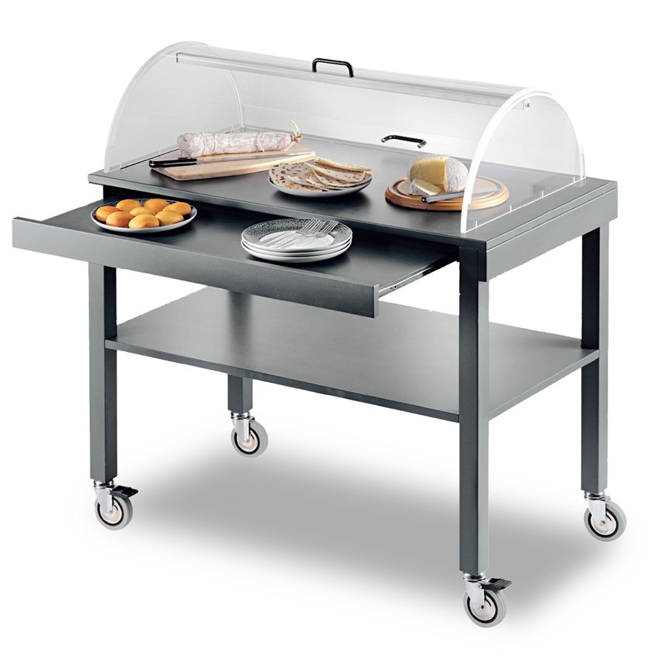 Carrello in legno laccato 2 piani con cupola semicilindrica - L 1000 mm x P 560 mm x H 1100 mm