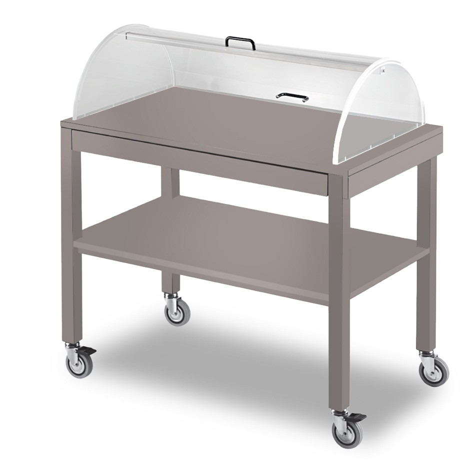 Carrello in legno laccato 2 piani con cupola semicilindrica - L 1000 mm x P 560 mm x H 1100 mm