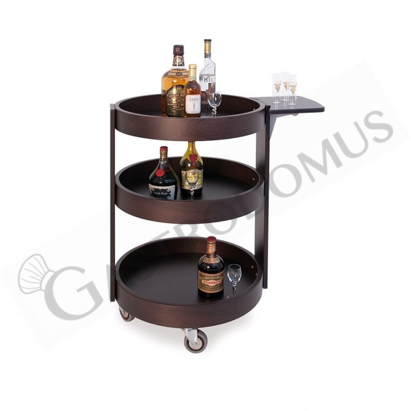 Carrello di servizio con 3 piani multistrato in legno rotondi Ø 590 mm e H 800 mm Carrello di servizio con 3 piani multistrato in legno rotondi Ø 590 mm e H 800 mm