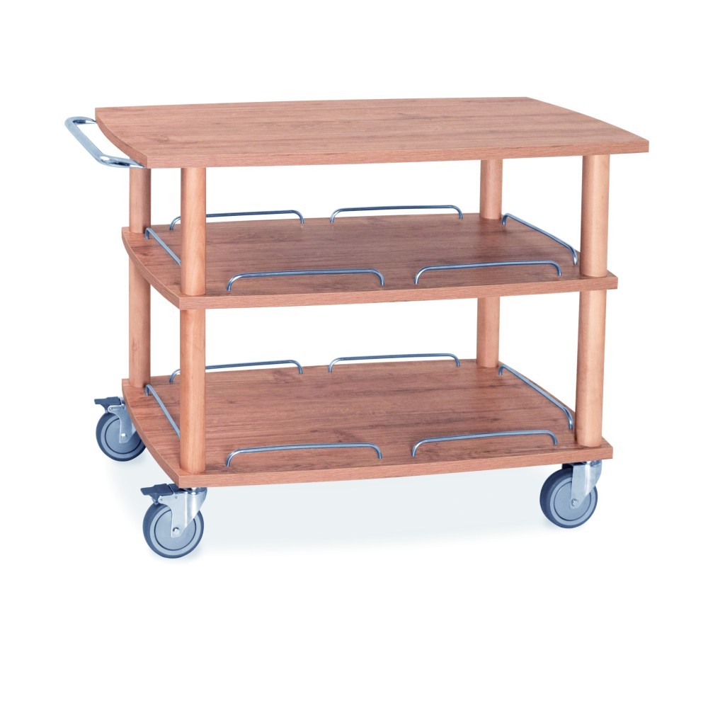 Carrello di servizio in legno massello con 3 piani - L 1100 x P 560 x H 870 mm - Marrone