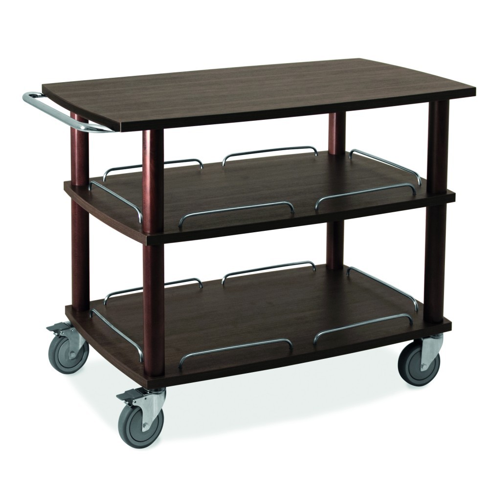 Carrello di servizio in legno massello con 3 piani - L 1100 mm x P 560 mm x H 870 mm