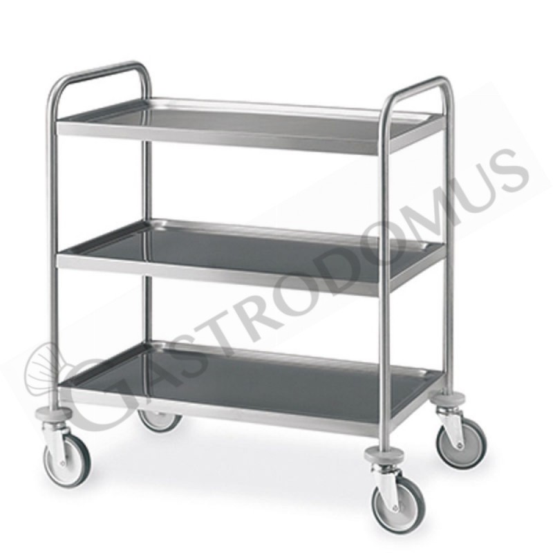 Carrello di servizio in acciaio inox con 3 piani L 890 mm x P 590 mm x H 950 mm Carrello di servizio in acciaio inox con 3 piani L 890 mm x P 590 mm x H 950 mm