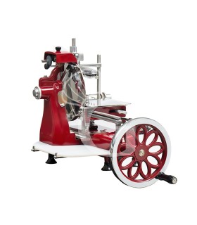 Affettatrice a volano in alluminio con verniciatura a fuoco, lama diametro 300 mm, taglio utile L 230 x H 180 mm