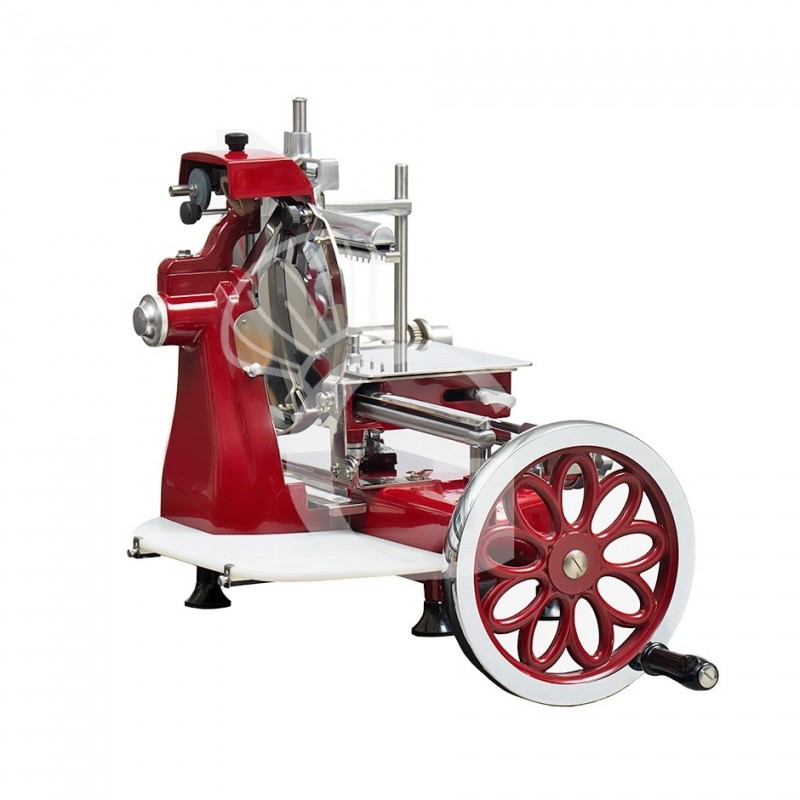 Affettatrice a volano in alluminio con verniciatura a fuoco, lama diametro 300 mm, taglio utile L 230 x H 180 mm Affettatrice a volano in alluminio con verniciatura a fuoco, lama diametro 300 mm, taglio utile L 230 x H 180 mm