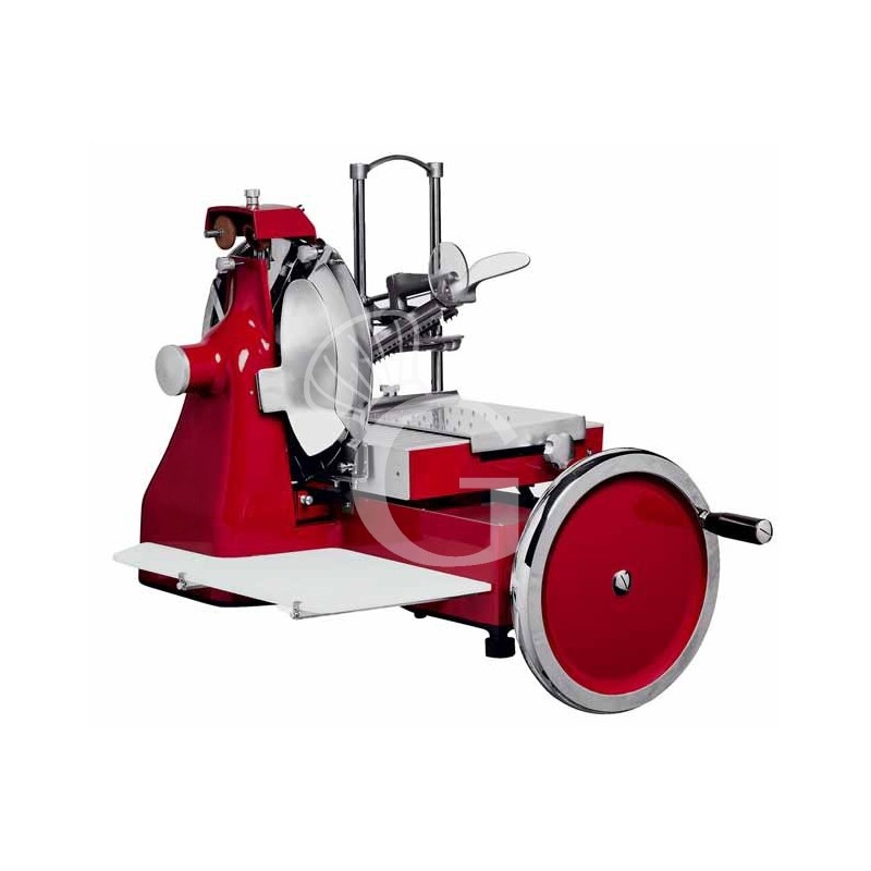 Affettatrice a volano in alluminio con verniciatura a fuoco, lama diametro 350 mm, taglio utile L 270 x H 240 mm Affettatrice a volano in alluminio con verniciatura a fuoco, lama diametro 350 mm, taglio utile L 270 x H 240 mm