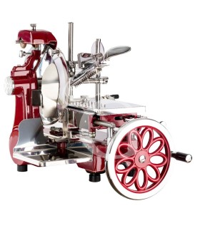 Affettatrice a volano in alluminio con verniciatura a fuoco, lama diametro 350 mm, taglio utile L 270 x H 240 mm