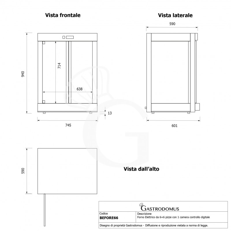 Cella di Lievitazione 8 teglie 600x400 o GN 1/1 L 745 mm x P 610 mm x H 940 mm