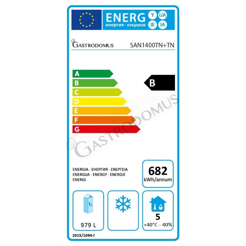 Armadio Refrigerato Ventilato TN + TN 2 porte 0°C/+10°C 1400 LT classe energetica B+B