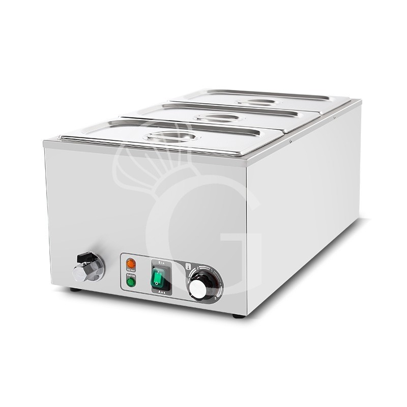 Tavola calda da banco con 3 bacinelle GN1/3 H 150 mm e coperchi inclusi