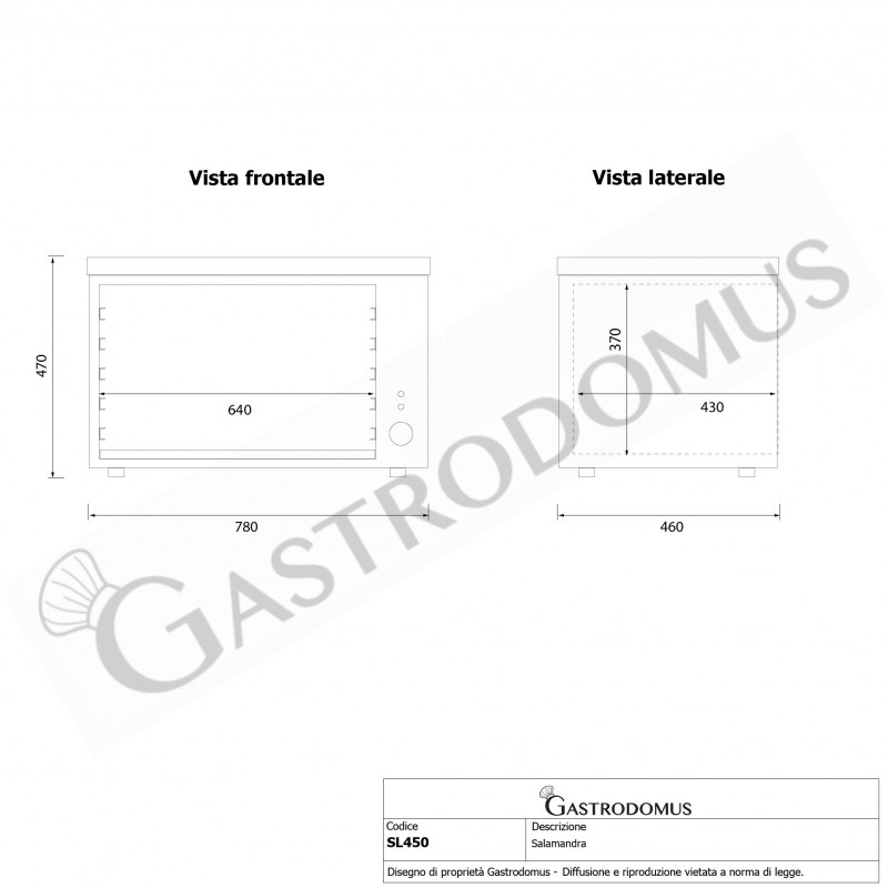 Salamandra monofase L 780 mm x P 460 mm x H 470 mm 4000 W