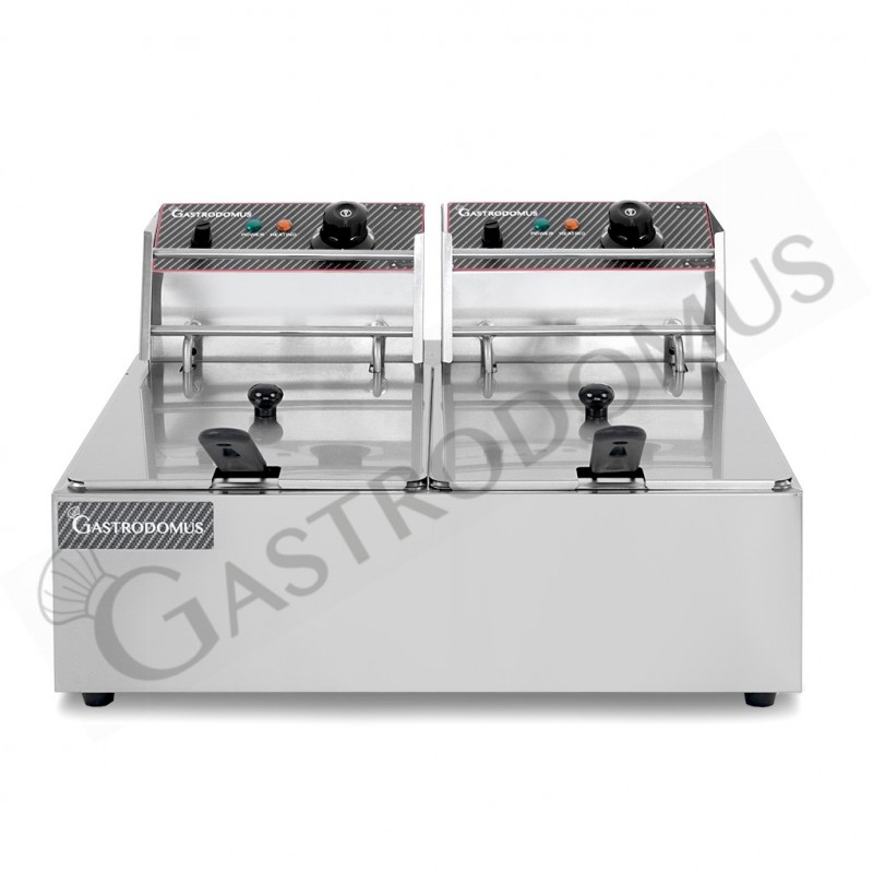 Friggitrice elettrica da banco 2 vasche capacità 6+6 LT potenza 2,5+2,5 KW Monofase