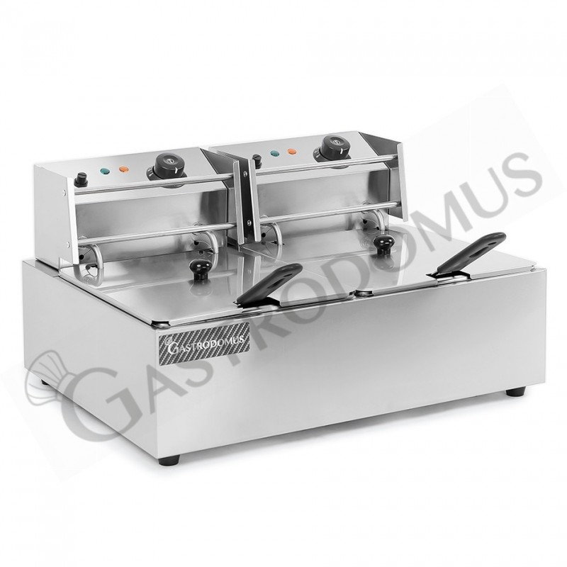 Friggitrice elettrica da banco 2 vasche capacità 6+6 LT potenza 2,5+2,5 KW Monofase