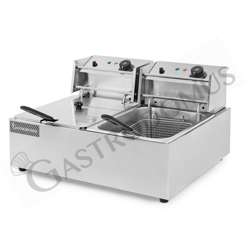 Friggitrice elettrica da banco 2 vasche capacità 6+6 LT potenza 2,5+2,5 KW Monofase