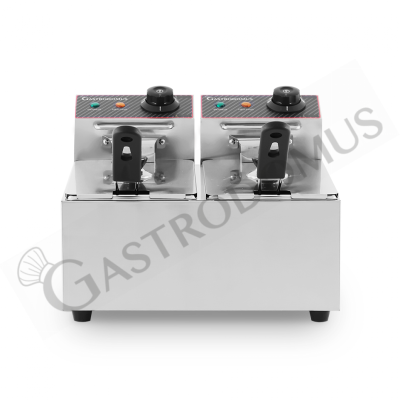 Friggitrice elettrica da banco 2 vasche 4+4 LT potenza 1,8 KW + 1,8 KW Monofase Friggitrice elettrica da banco 2 vasche 4+4 LT potenza 1,8 KW + 1,8 KW Monofase
