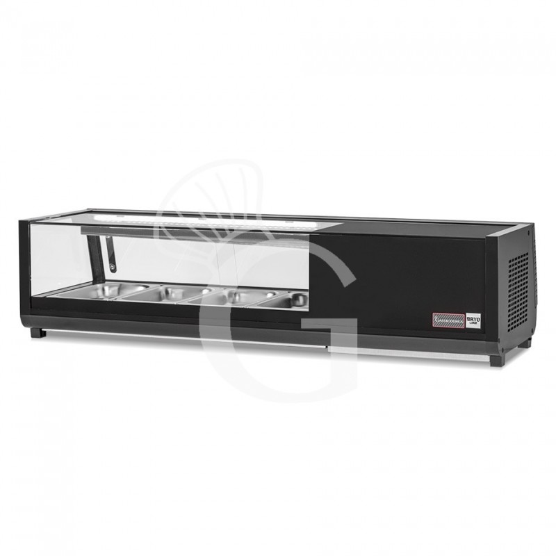 Vetrina sushi 4 bacinelle GN1/3 190 W L 1175 x P 425 x H 295 mm, vetro frontale dritto