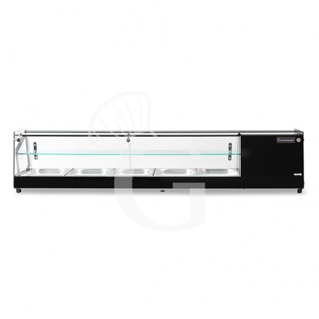 Vetrina tapas 5 bacinelle GN1/2 0,16 KW L 1740 mm x P 395 mm x H 375 mm Vetrina tapas 5 bacinelle GN1/2 0,16 KW L 1740 mm x P 395 mm x H 375 mm