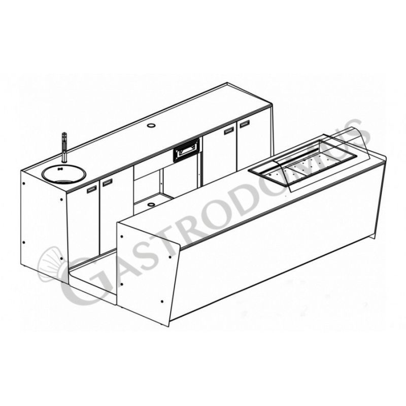 Banco bar + Retrobanco Lunghezza 3metri Drop-in Vetro curvo