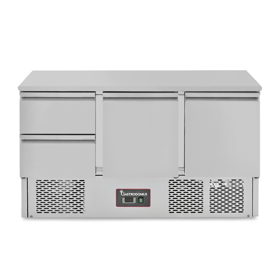 Saladette refrigerata 2 porte e 2 cassetti, temperatura +2°C/+8°C, piano in inox