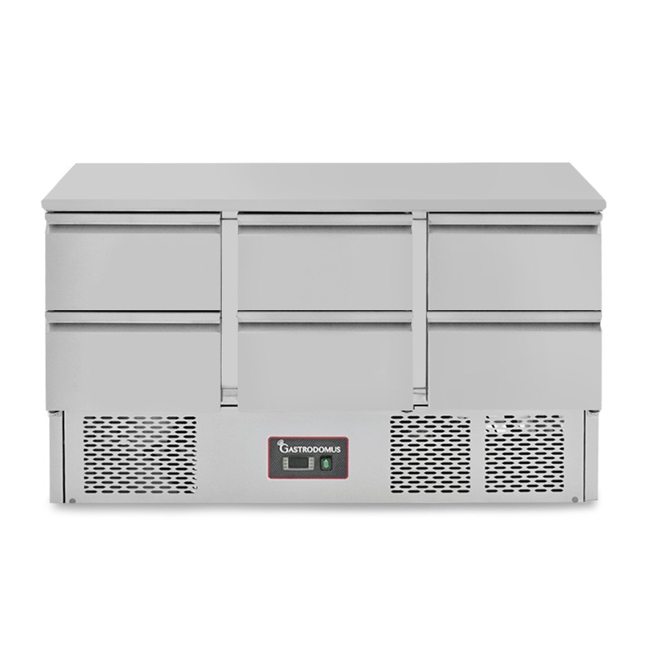 Saladette refrigerata 6 cassetti, temperatura +2°C/+8°C, piano in inox