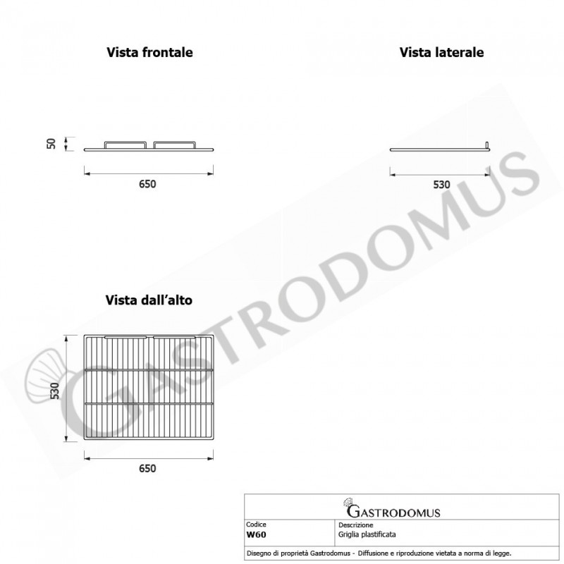 Griglia plastificata con ferma prodotto - L 650 mm x P 530 mm