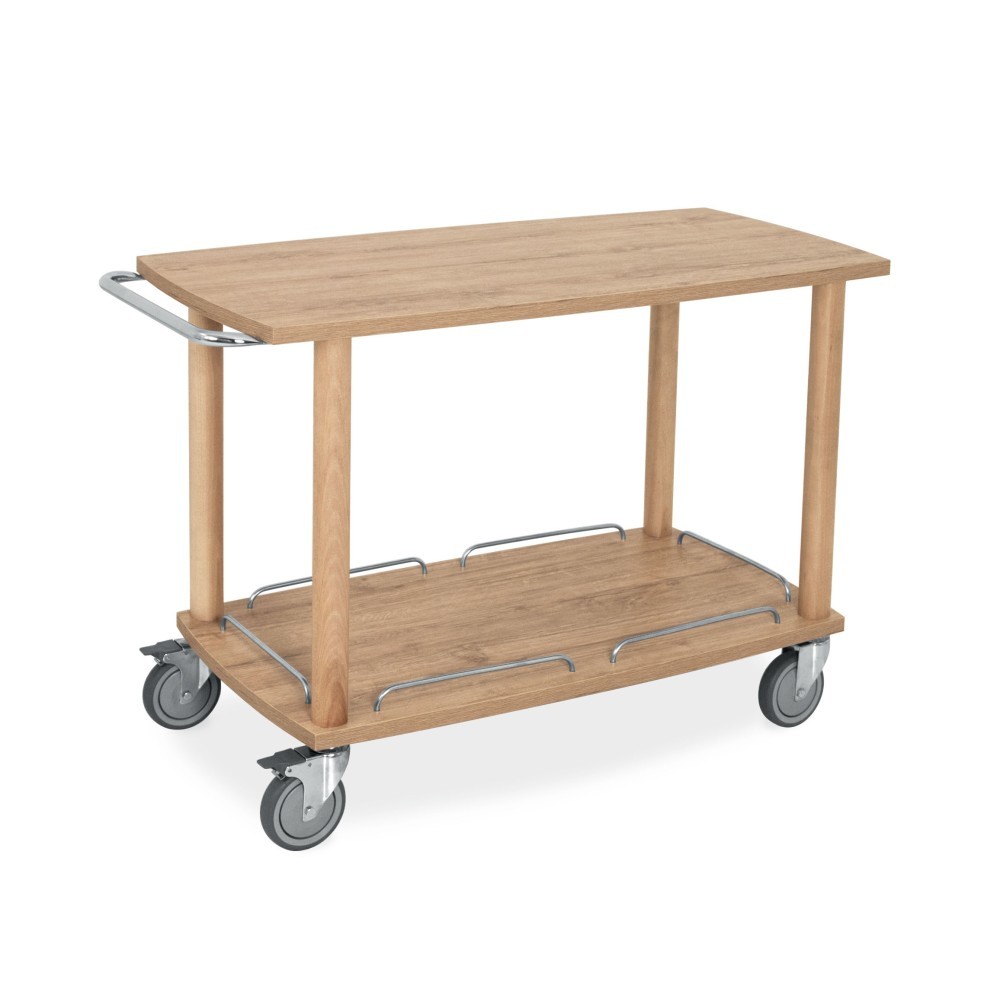 Carrello di servizio in legno massello con 2 piani - L 1100 mm x P 560 mm x H 810 mm