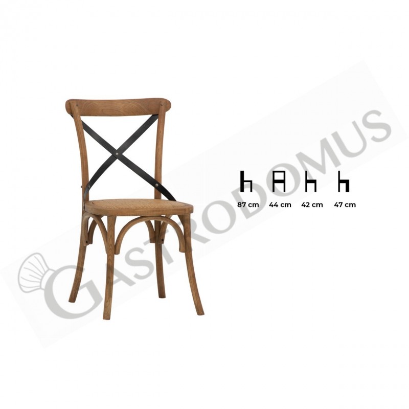 Sedia Lesotho con struttura in legno e metallo effetto anticato e seduta in rattan