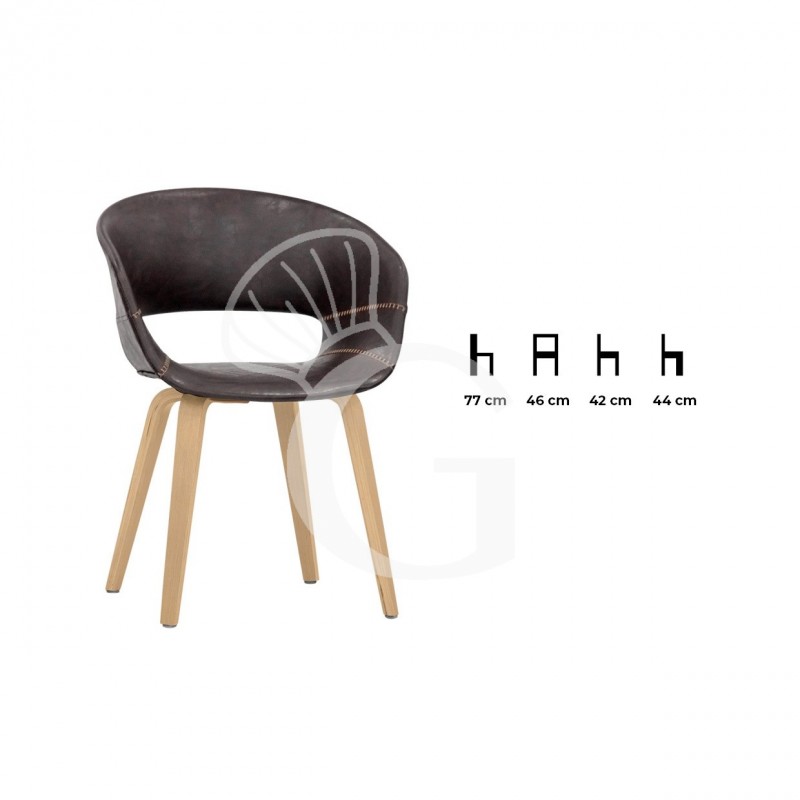 Sedia Swing con struttura in legno e metallo, scocca in polipropilene e cuscino in ecopelle